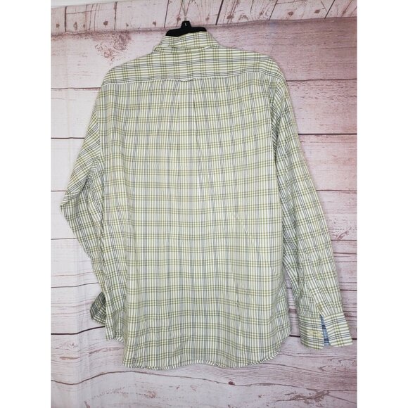 Izod Easy Care Men’s Large Long Sleeve Shirt – Yellow Blue Plaid Button Down - Picture 5 of 8